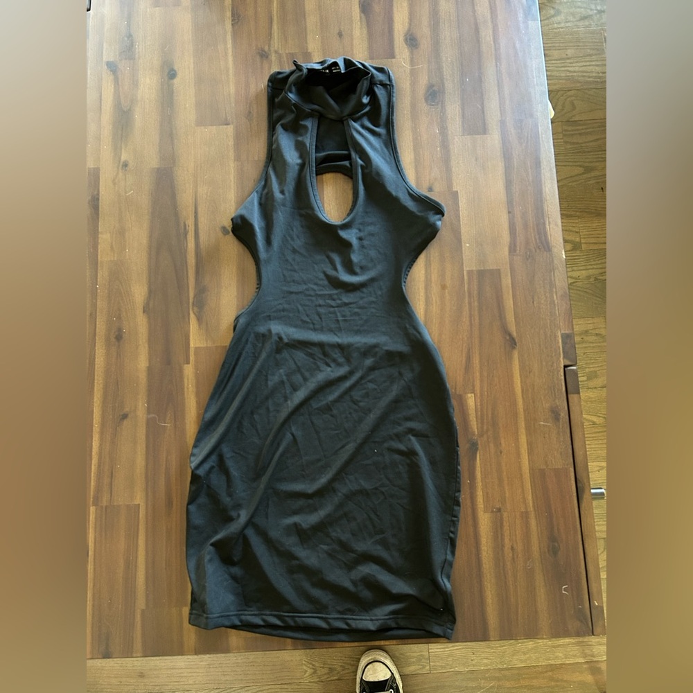 black bodycon dress with cutouts